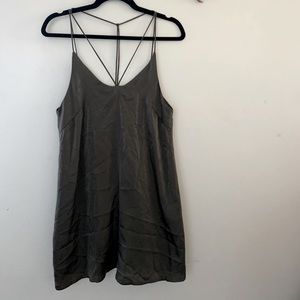 Olive green caged satin slip dress